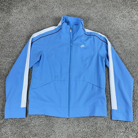 Nike Jacket Womens Medium 8-10 Blue White Track Full Zip Athletic Swoosh Logo - Picture 1 of 10